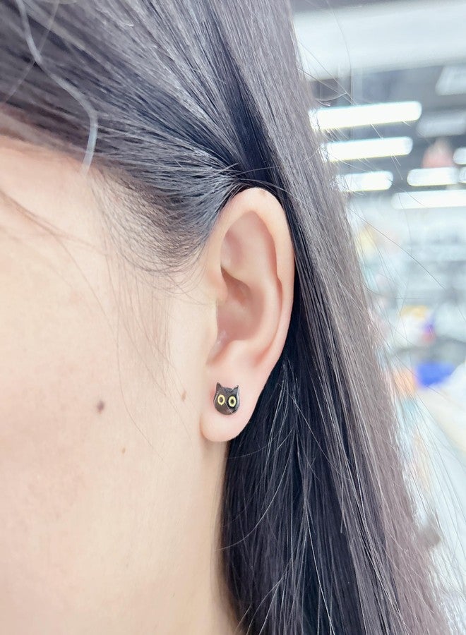Cykdohy Cute Black Cat Head Stud Tiny Small Earrings Funny Lovely Yellow Eyes Kitten Cartilage Tragus Post Earring Simple Statement Animal Ear Studs Lightweight Jewelry for Women Sister Daughter - Image 3